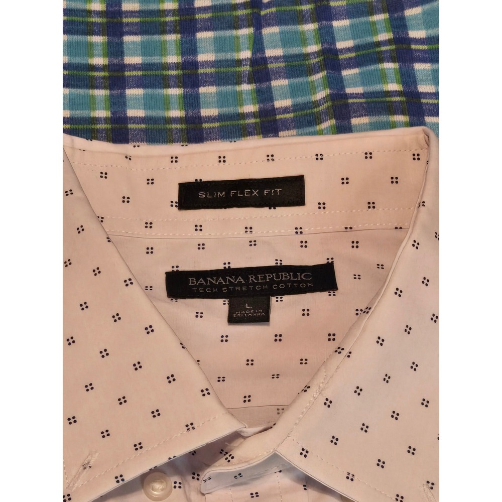 Banana Republic Men's Size Large Pink Geometric Short Sleeve Button Down Shirt - Picture 2 of 4